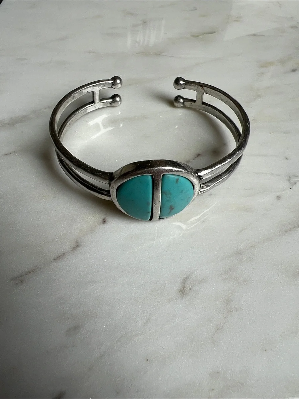 Lucky Brand Silver Cuff Bracelet with Turquoise Inlay